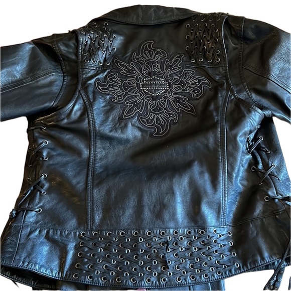 Harley Davidson leathers ( jacket and chaps). Black and purple. Size S. - Picture 3 of 8